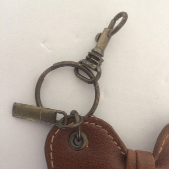 BROWN LEATHER BOW BAG CHARM KEYCHAIN - Picture 3 of 7